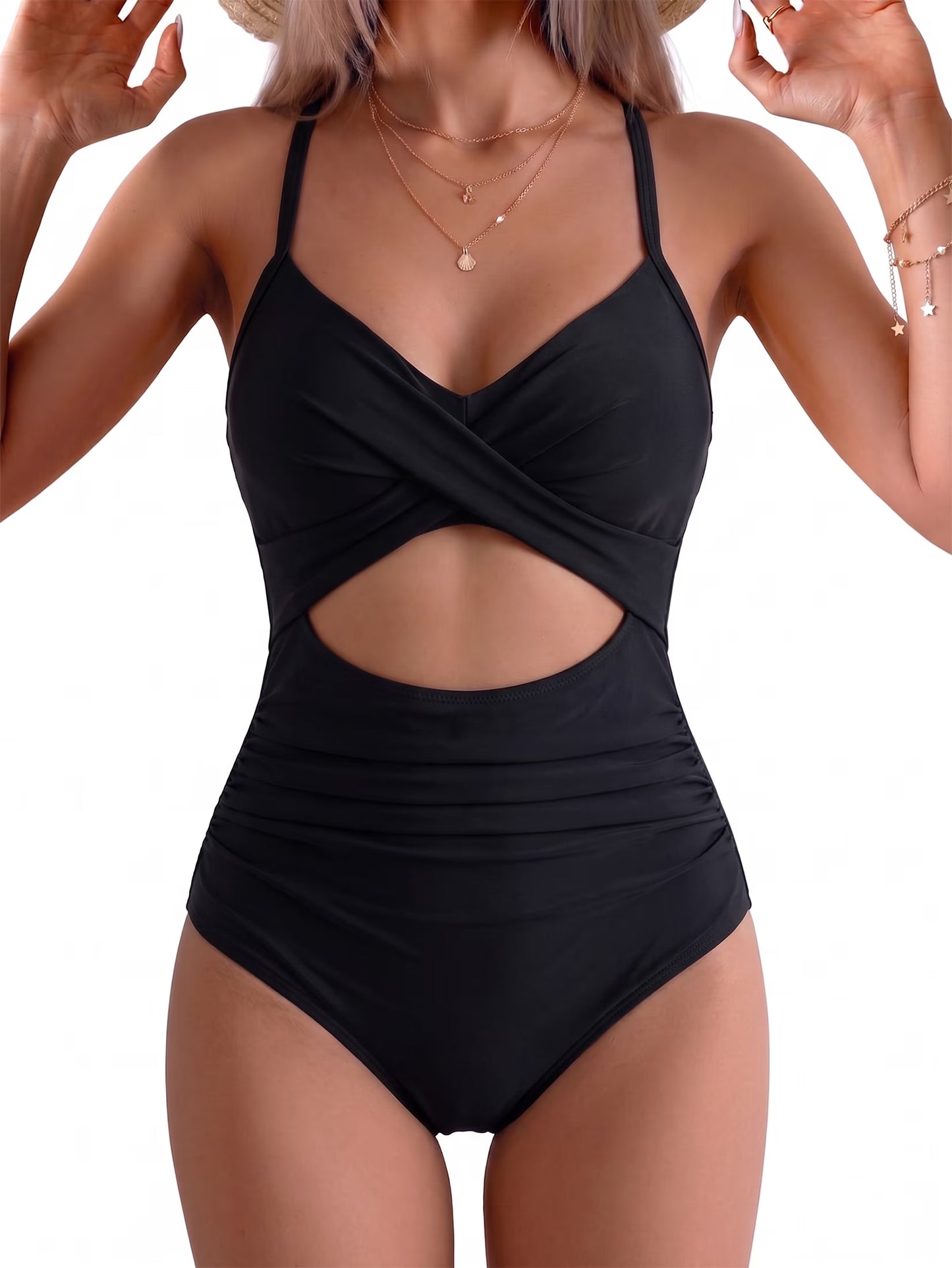Women'S One Piece Swimsuits Tummy Control Cutout High Waisted Bathing Suit Wrap Tie Back 1 Piece Swimsuit