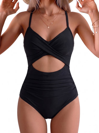 Women'S One Piece Swimsuits Tummy Control Cutout High Waisted Bathing Suit Wrap Tie Back 1 Piece Swimsuit